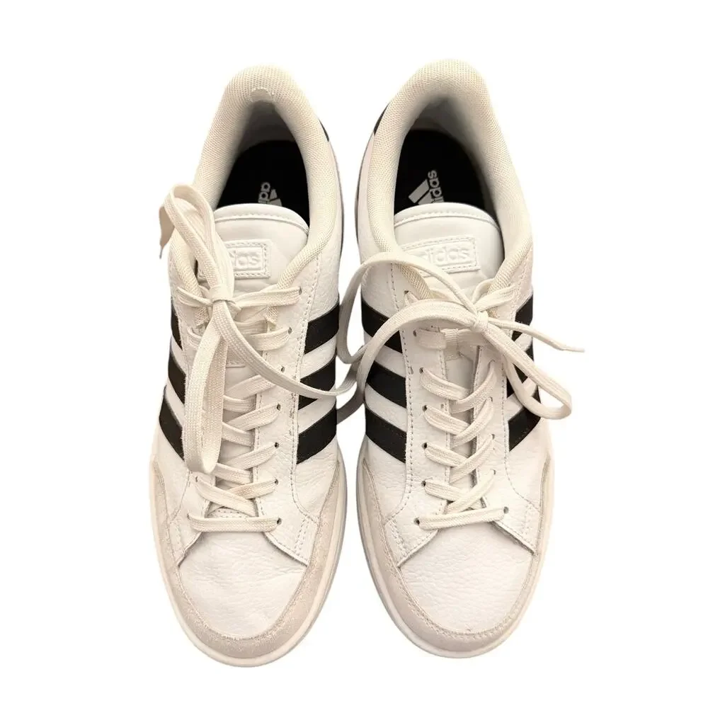 Adidas White Black Stripe Leather Sneakers Men’s Size 10 Classic Lace Up Shoes